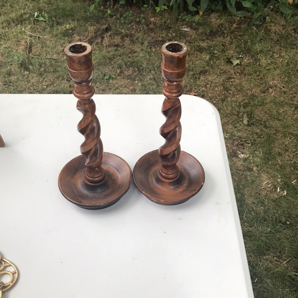 Carved wooden candle holders